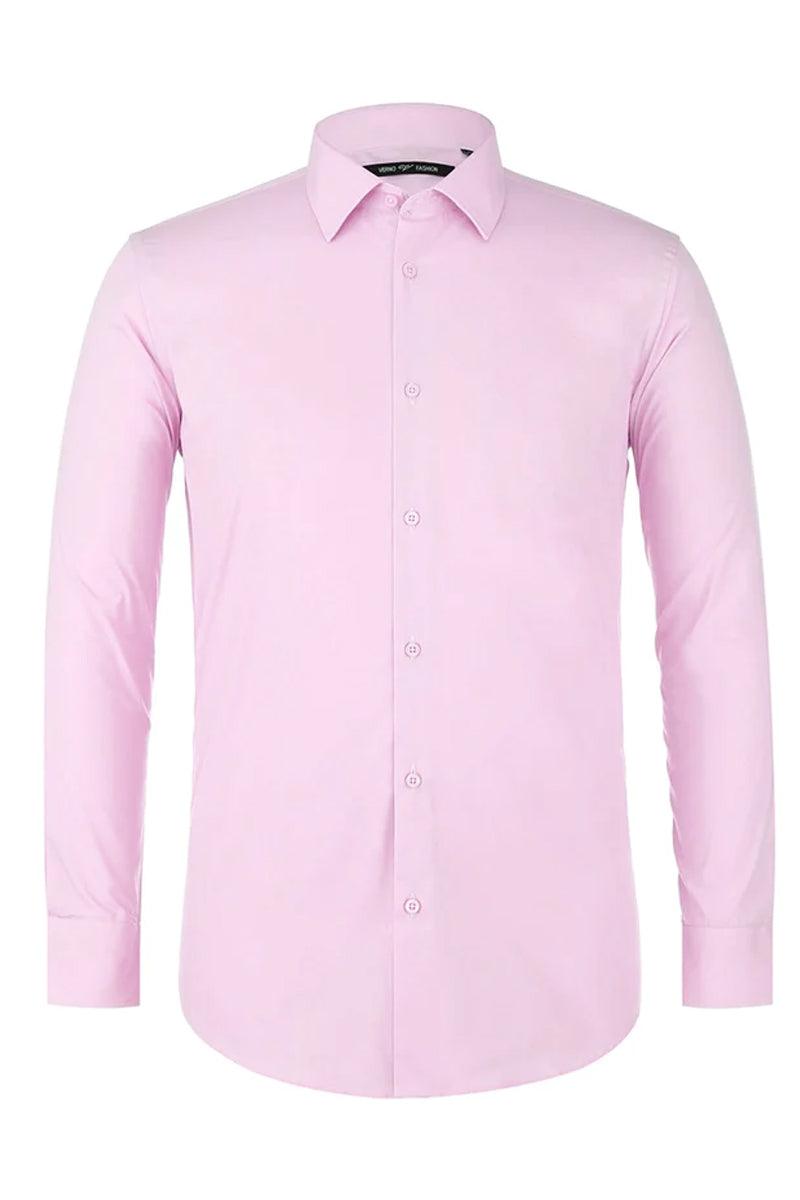 Verno Pink Classic Fit Spread Collar Dress Shirt - Elegant Mensattire