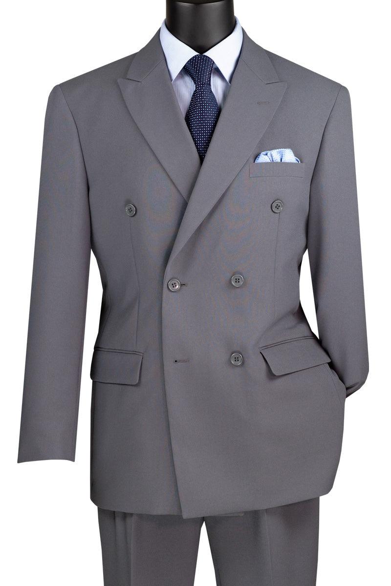 Vinci Double-Breasted Poplin Mens Suit, Classic Grey - Elegant Mensattire