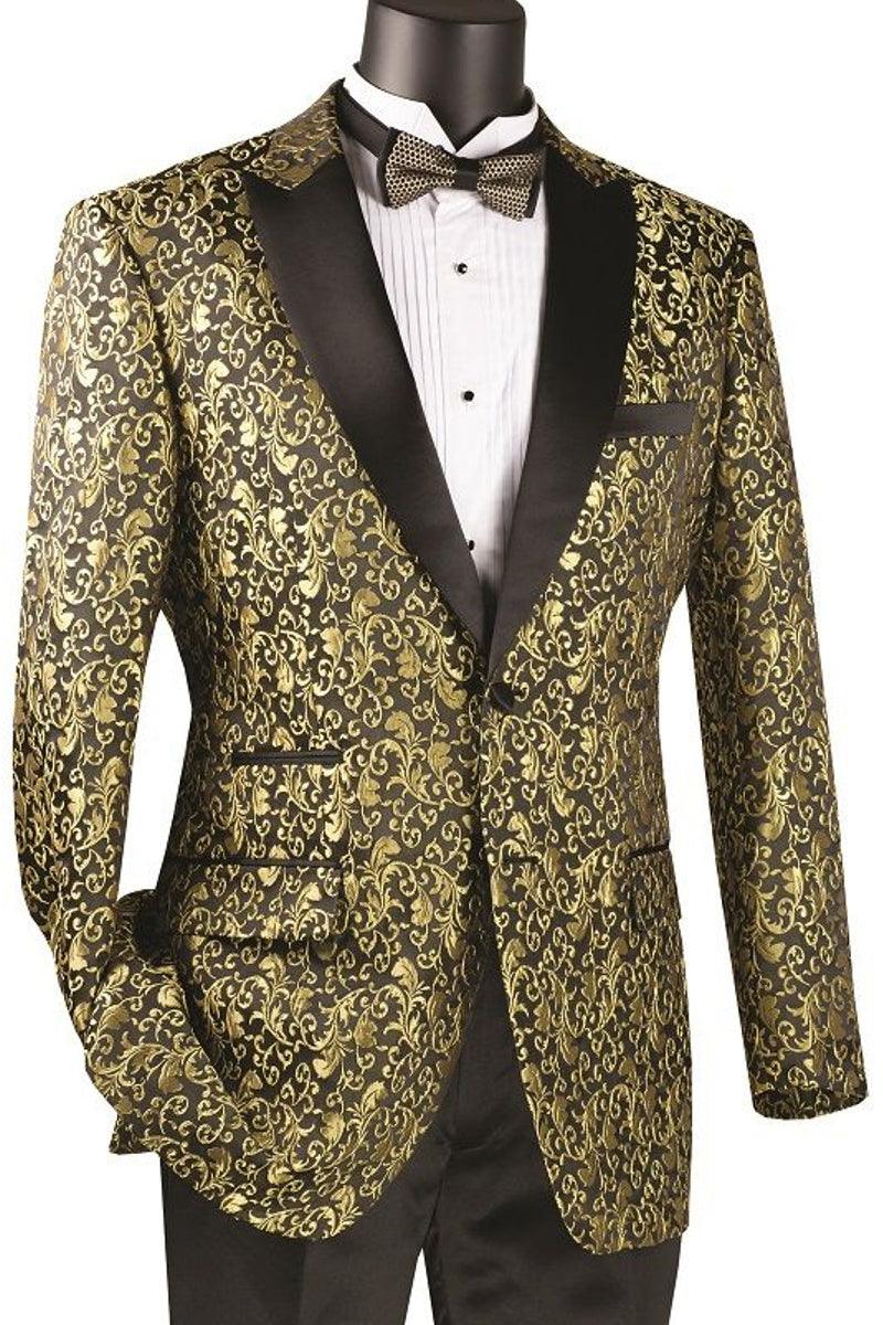 "Vinci Gold Tuxedon Sport Coat: Refined Paisley Embroidered Regular Fit" - Elegant Mensattire