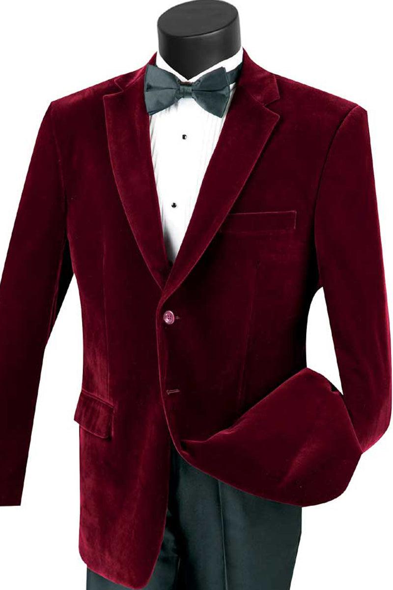 "Vinci Men's 2-Btn Burgundy Velvet Regular Fit Blazer" - Elegant Mensattire