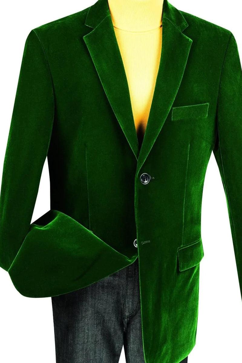 Vinci Men's 2-Btn Reg. Fit Velvet Blazer in Emerald Hunter Green - Elegant Mensattire