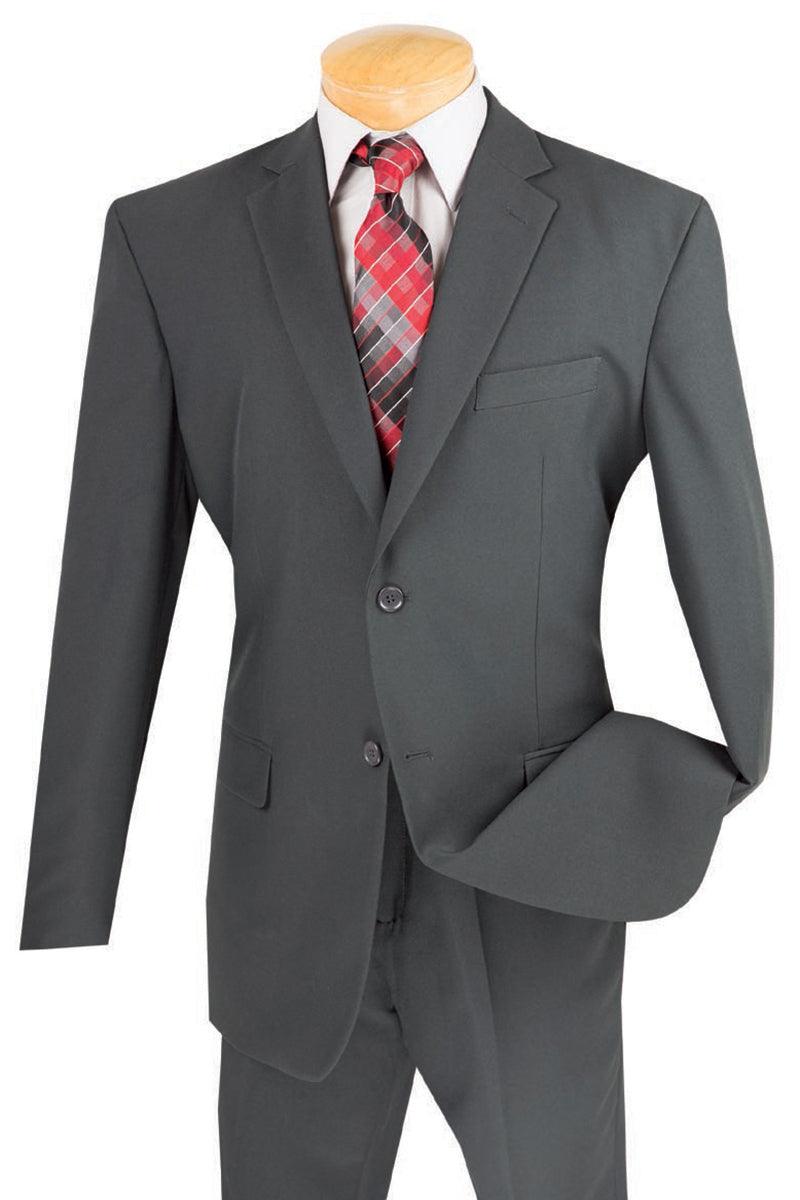 Vinci Men's 2-Button Classic Poplin Suit in Charcoal Grey - Elegant Mensattire