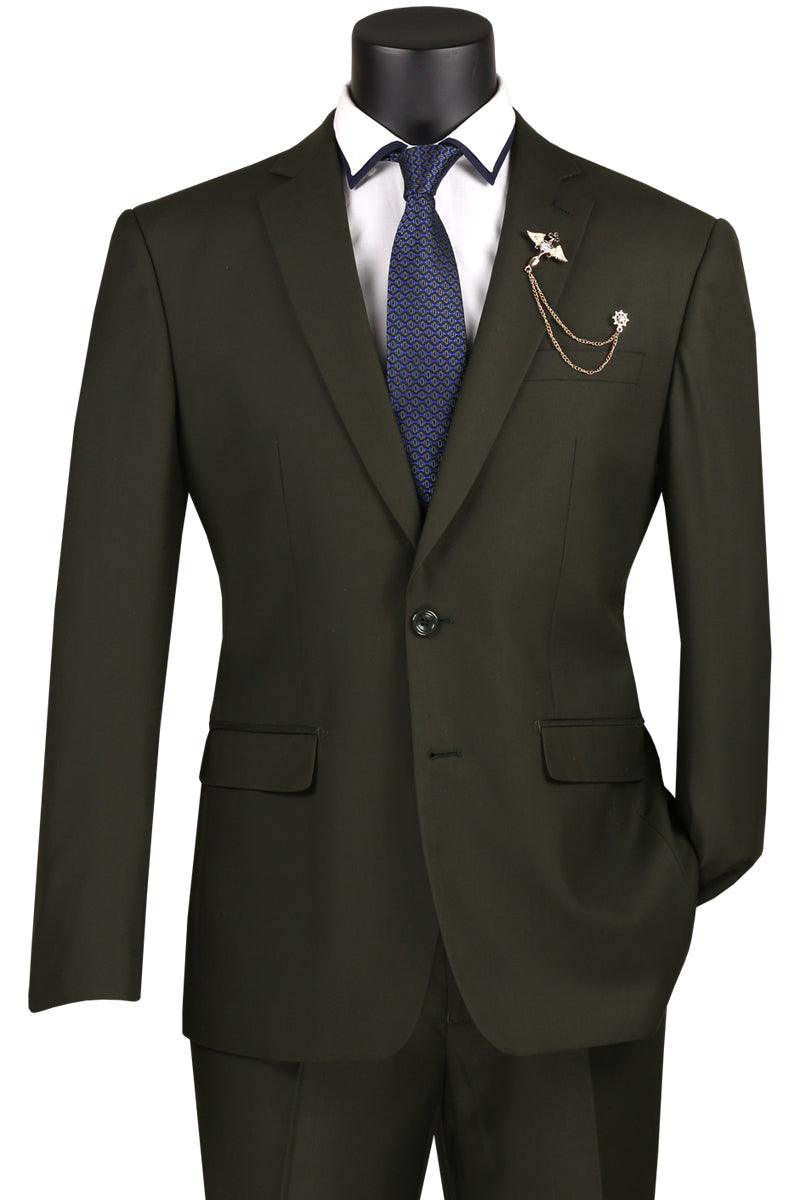 Vinci Men's 2-Button Olive Suit: Classy Modern Fit - Elegant Mensattire