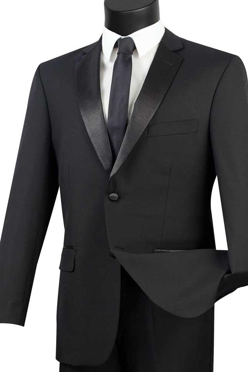 Vinci Men's Black 2 Button Modern Fit Tuxedo - Elegant Mensattire