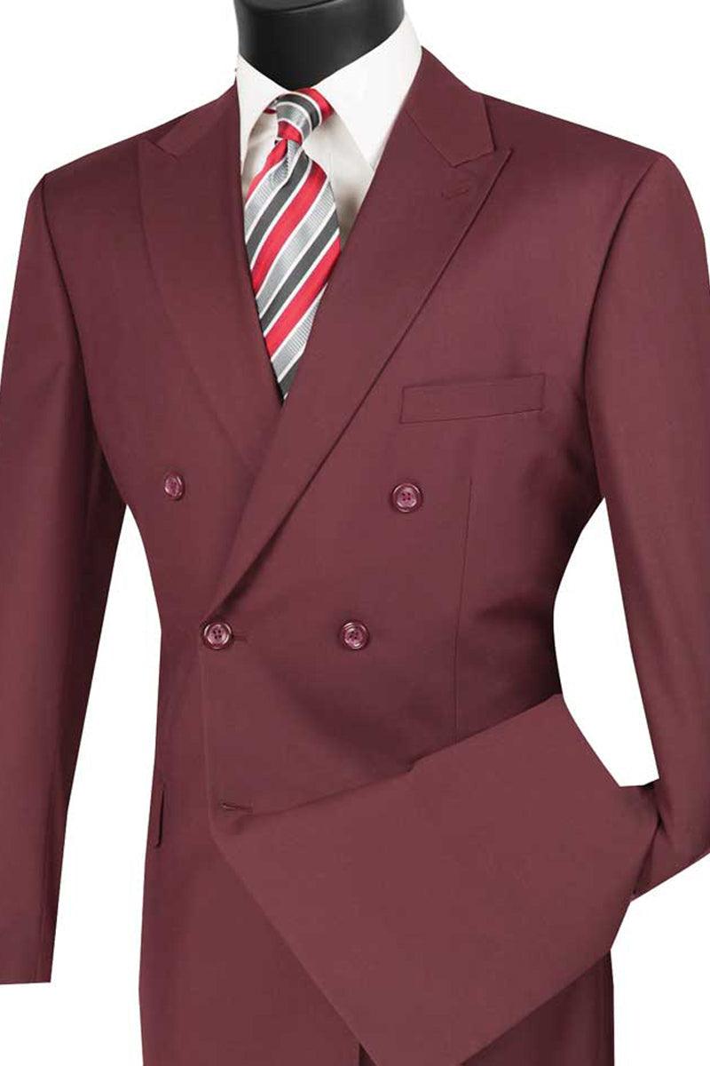 Vinci Men's Burgundy DB Suit - Classic Style & Timeless Sophistication - Elegant Mensattire