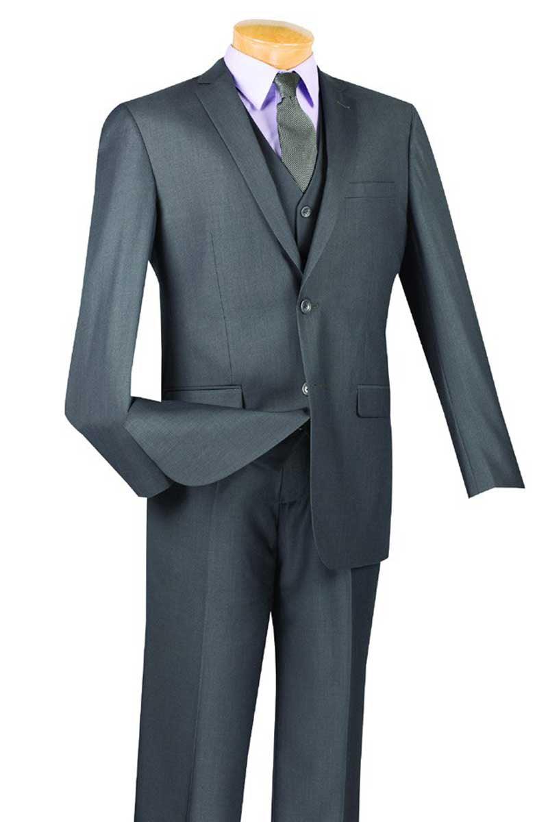 Vinci Men's Charcoal Vested Slim Fit 2-Btn Suit - Elegant Mensattire