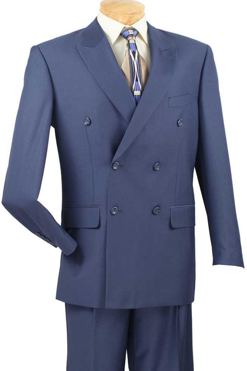 Vinci Men's Classic Blue Double-Breasted Suit - Elegant Mensattire