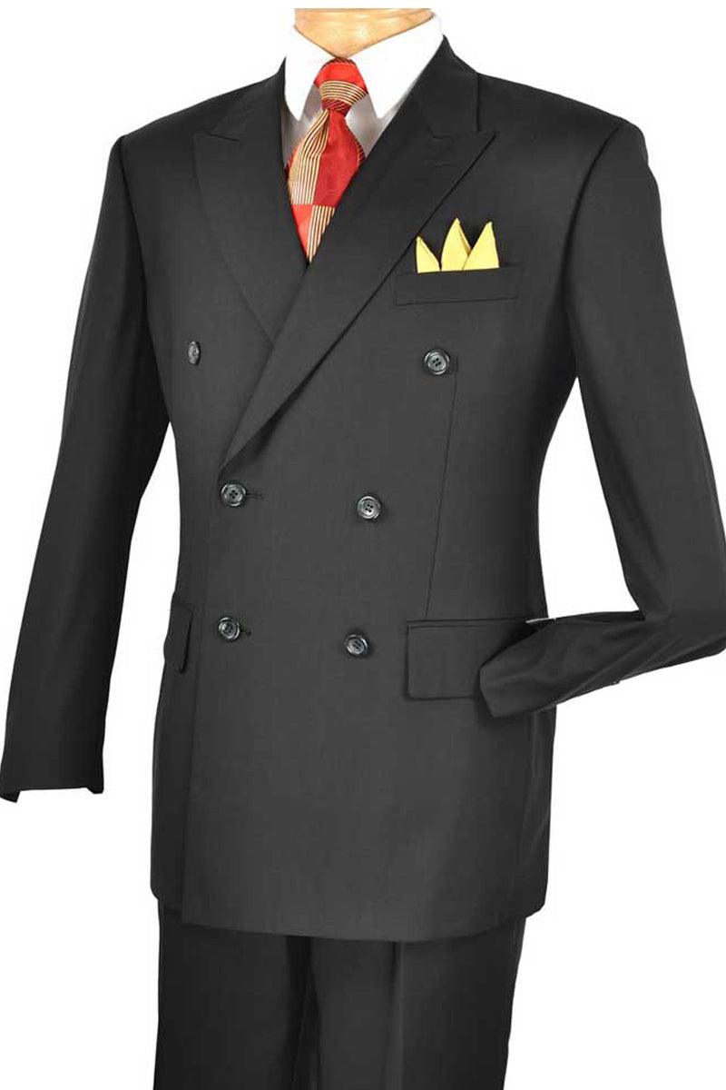 Vinci Men's Classic Double-Breasted Black Suit - Elegant Mensattire