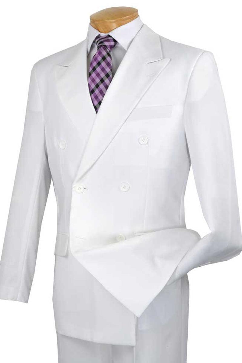 "Vinci Men's Classic Double-Breasted White Poplin Suit" - Elegant Mensattire