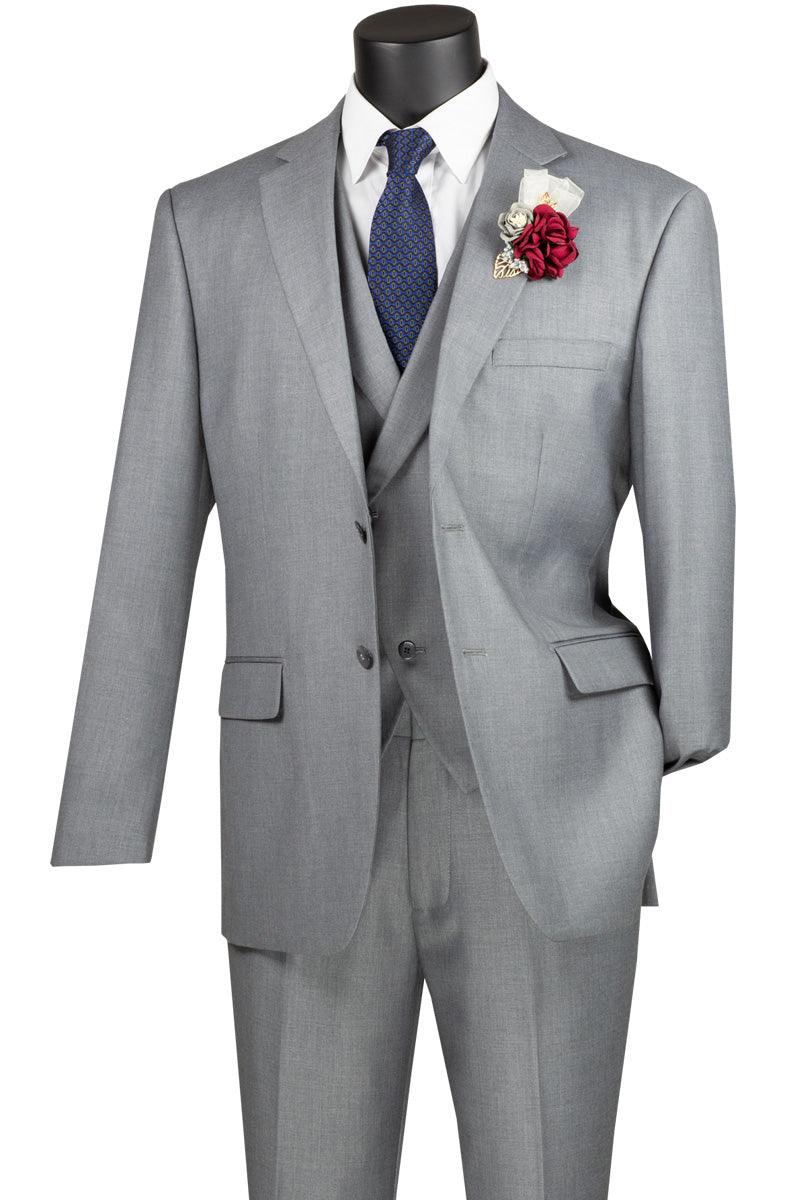 Vinci Men's Light Grey 2 Button Modern Fit Suit with Peak Lapel Vest - Elegant Mensattire
