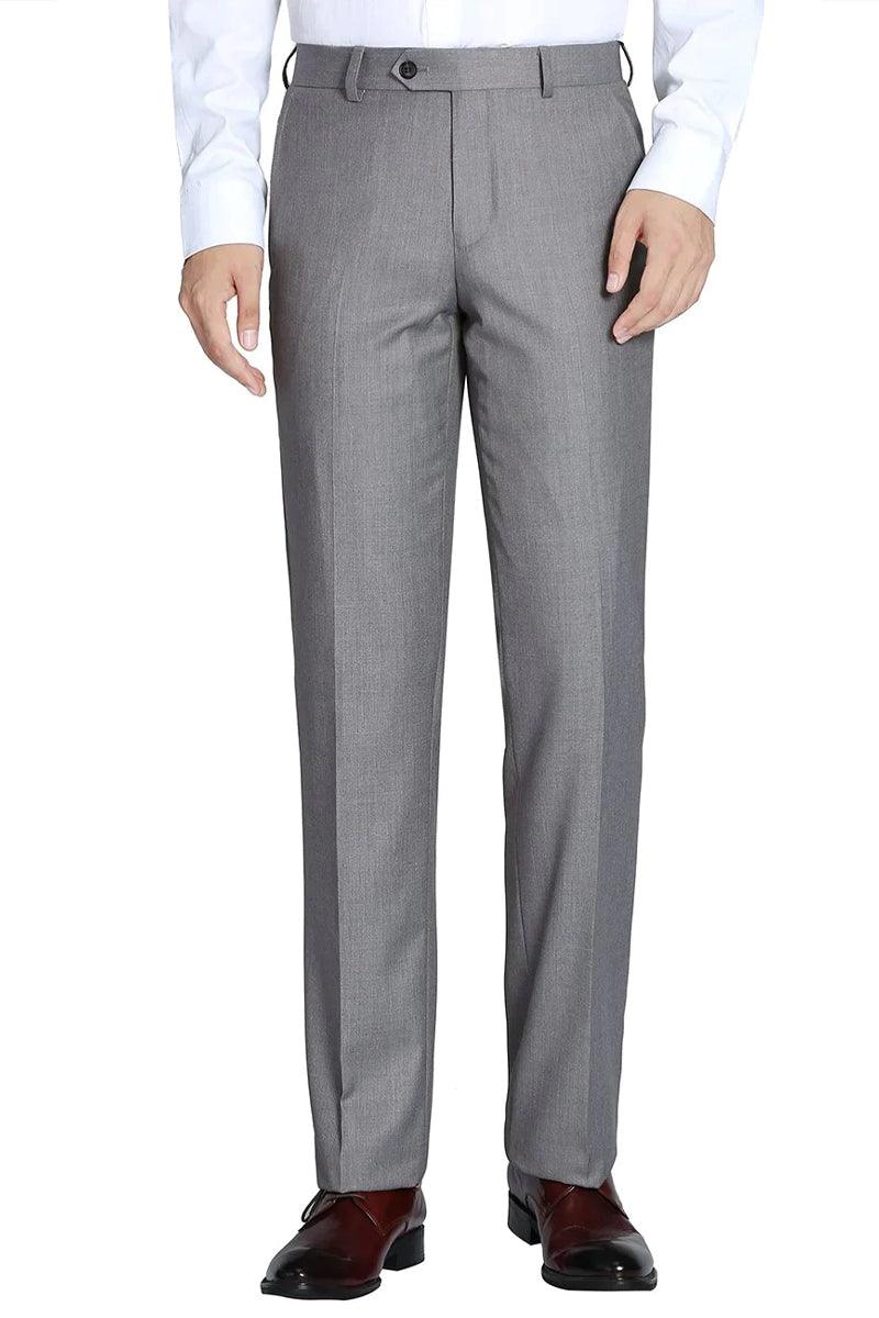 "Vinci Men's Light Grey Wool Feel Slim Fit Dress Pants" - Elegant Mensattire