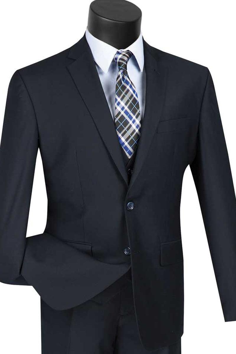 "Vinci Men's Navy Slim-Fit Vested 2-Button Suit" - Elegant Mensattire