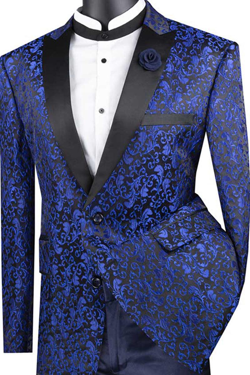 Vinci Men's Paisley Embroidered Sport Coat - Blue Tuxedon (Regular Fit) - Elegant Mensattire