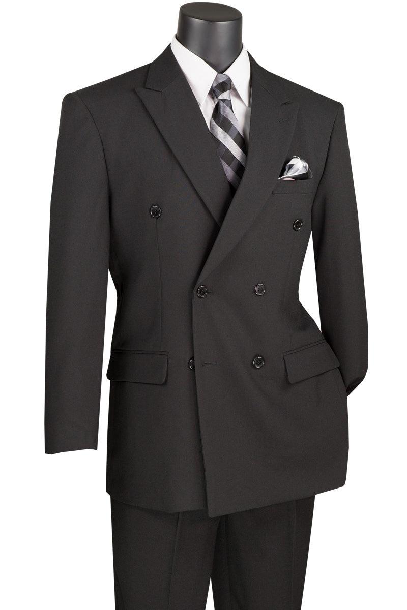 "Vinci Men's Poplin Double Breasted Suit - Classically Styled and Luxuriously Black" - Elegant Mensattire