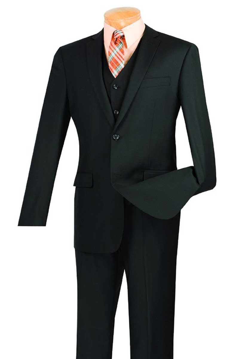 Vinci Men's Slim Fit 2-Btn Vested Suit in Black - Elegant Mensattire