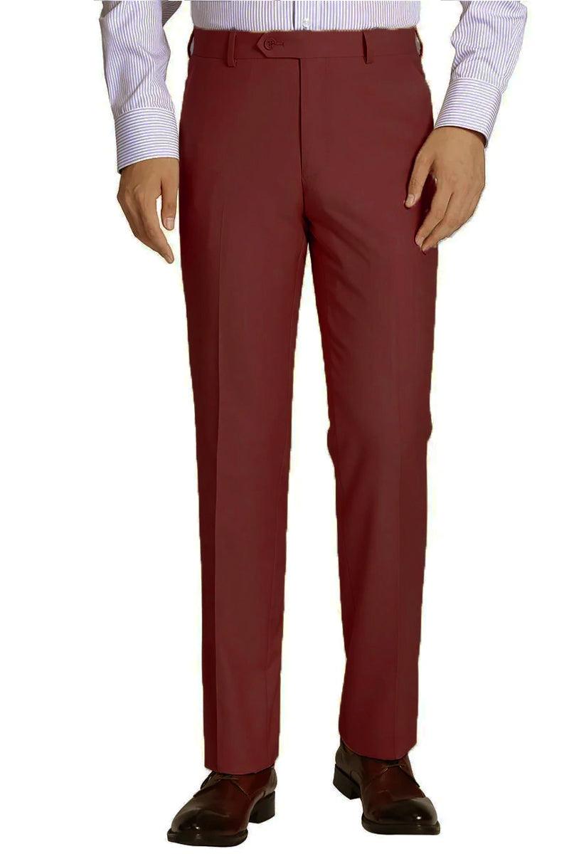 "Vinci Men's Slim-Fit Burgundy Wool-Feel Dress Pants" - Elegant Mensattire