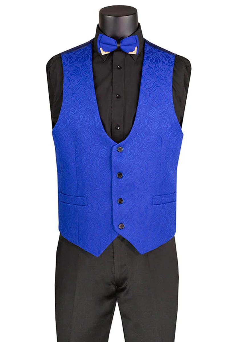 Vinci Men's Slim Fit Paisley Royal Blue Wedding Tuxedo Vested - Elegant Mensattire