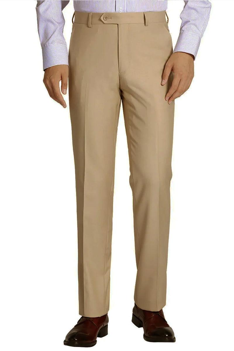 Vinci Men's Slim Fit Wool-Feel Beige Dress Pants - Elegant Mensattire