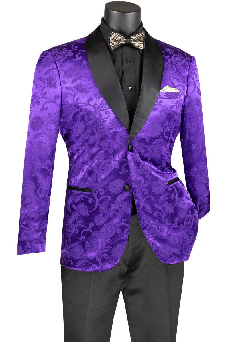 Vinci Men's Slim Paisley Paisley Tonal Blazer - Purple - Elegant Mensattire