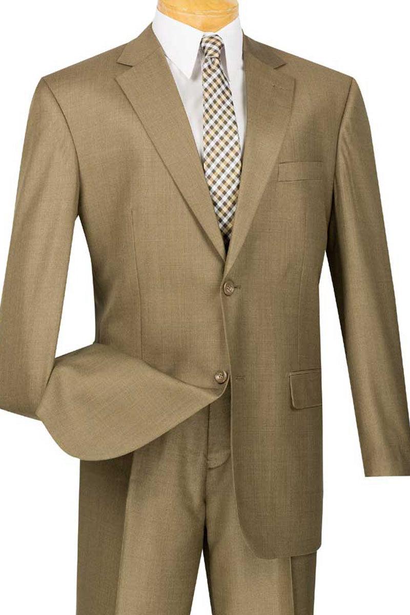 Vinci Men's Taupe Sharkskin 2-Button Weave Suit - Elegant Mensattire