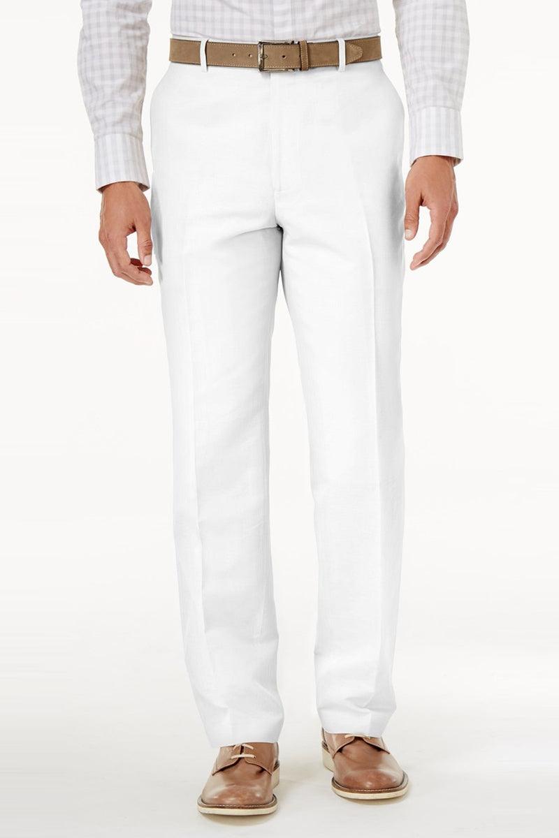 Vinci Men's White Wool Feel Flat-Front Dress Pants - Regular Fit - Elegant Mensattire