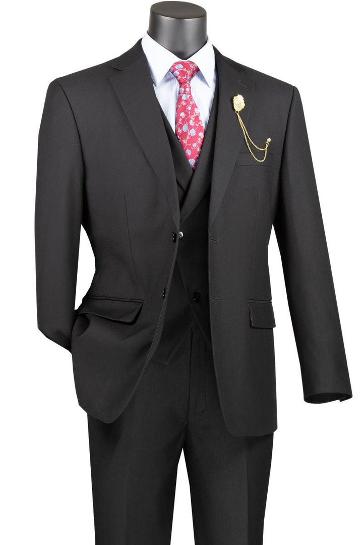 Vinci Mens 2-Button Modern Fit Suit & Peak Lapel Vest - Black - Elegant Mensattire