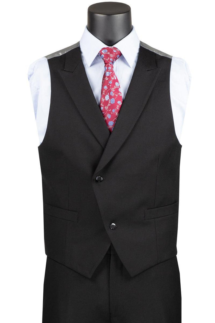 Vinci Mens 2-Button Modern Fit Suit & Peak Lapel Vest - Black - Elegant Mensattire