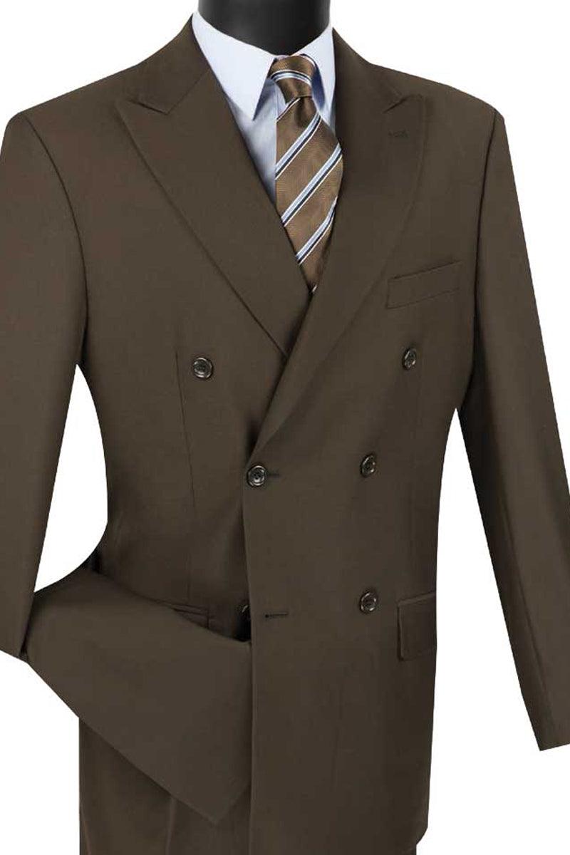 Vinci Mens Brown Classic Double Breasted Suit - Elegant Mensattire