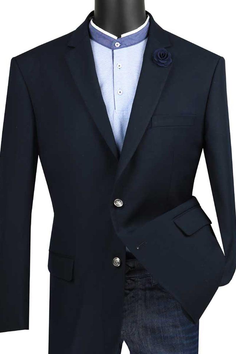 Vinci Mens Classic Fit Navy Blazer Sport Jacket - 2 Button Dress Coat - Elegant Mensattire