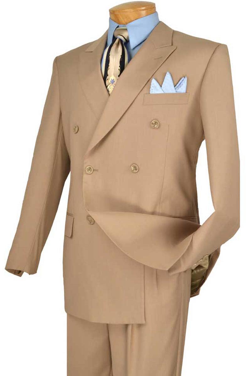 Vinci Mens Classic Tan Double Breasted Suit - Elegant Mensattire