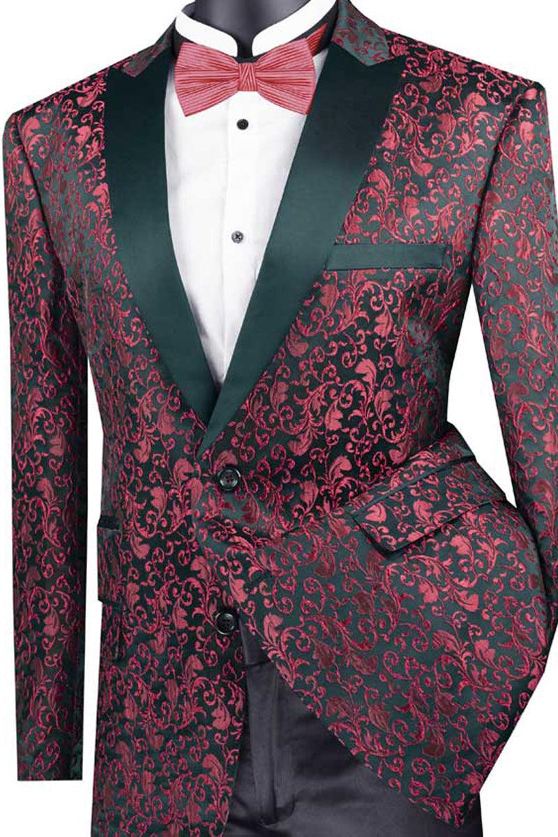 Vinci Red Paisley Embroidered Regular Fit Sport Coat Tuxedo - Elegant Mensattire