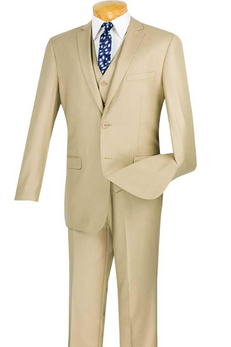 "Vinci Tan Slim Fit Vested Suit - Timeless Menswear Style" - Elegant Mensattire