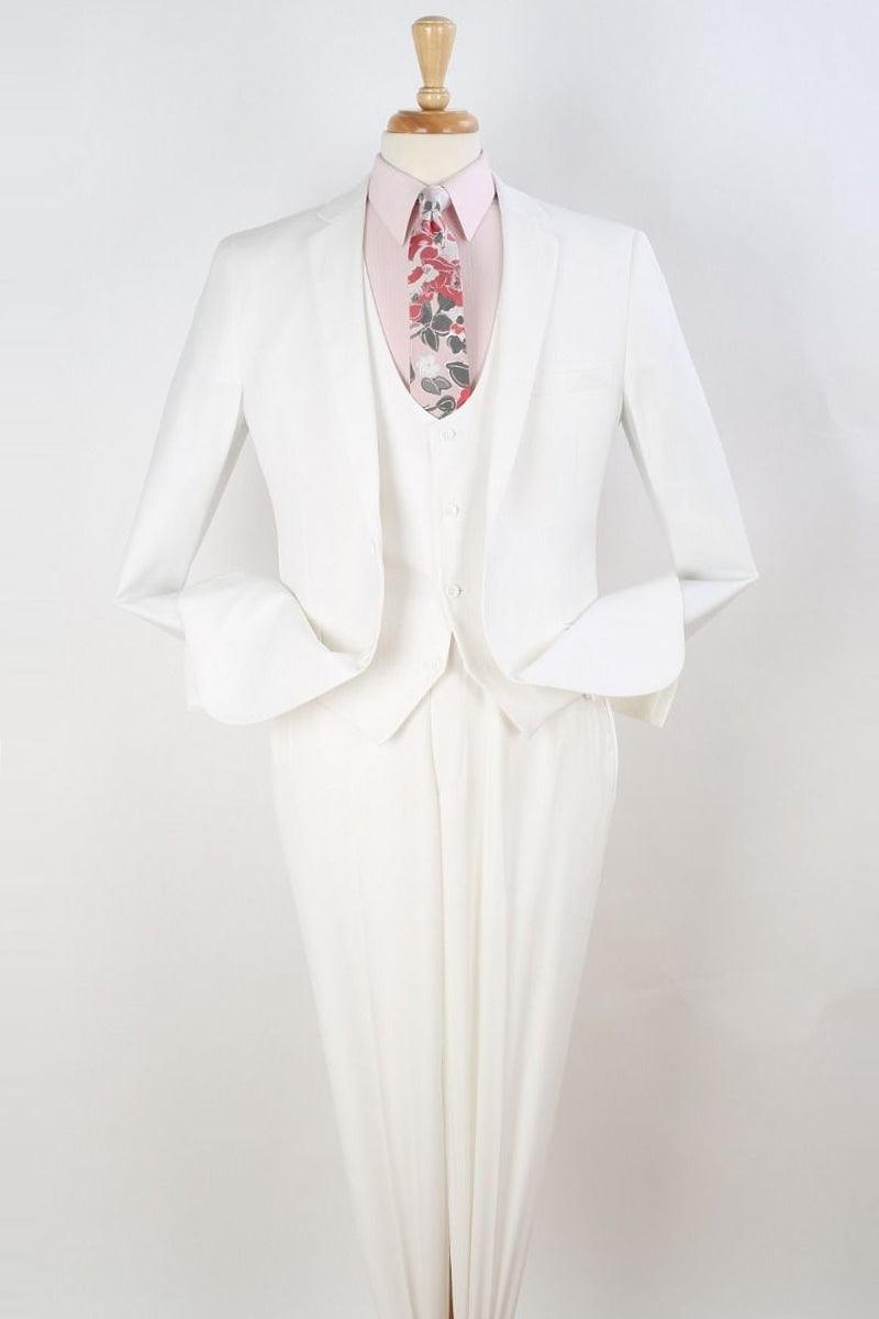 "White Apollo King Slim-Fit Suit with Dual Buttons & Vested Cut" - Elegant Mensattire