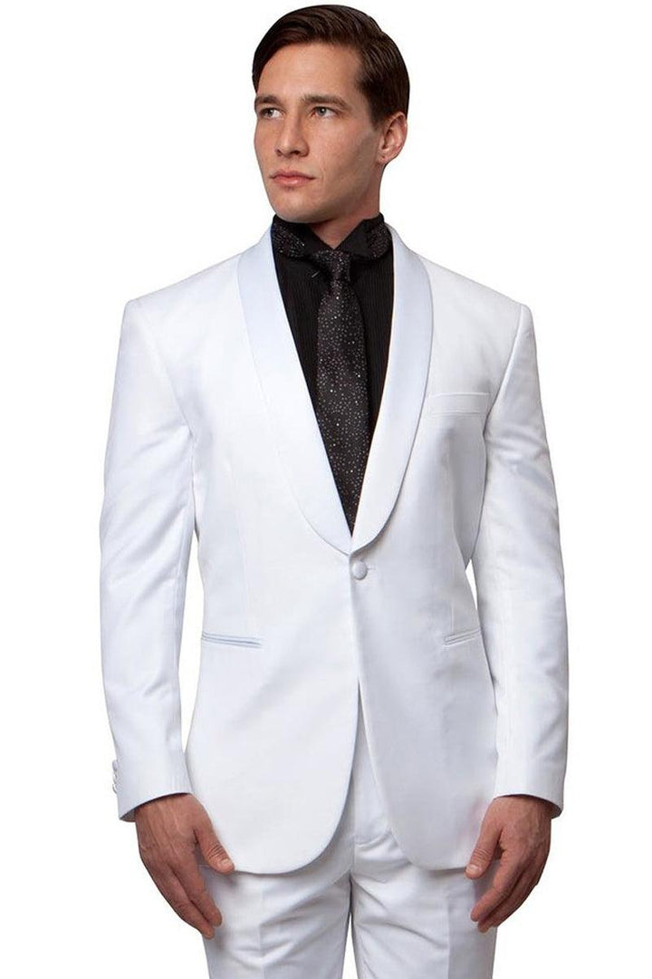 White Bryan Michaels Men's Classic Slim Shawl Lapel Tuxedo: Timeless Elegance - Elegant Mensattire