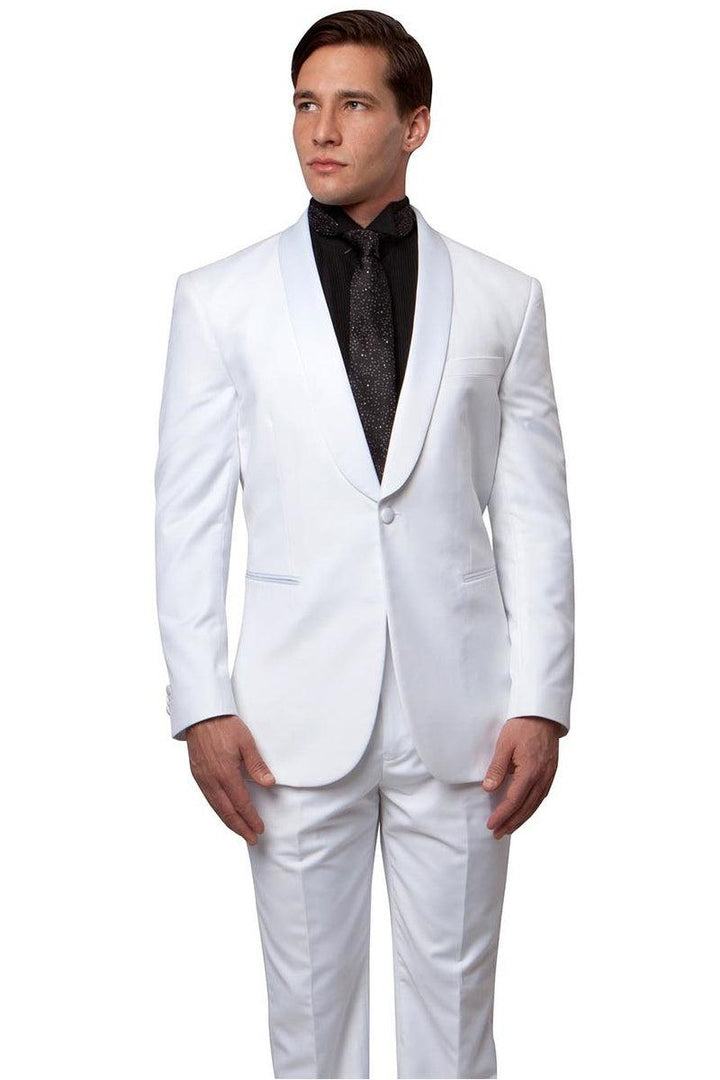 White Bryan Michaels Men's Classic Slim Shawl Lapel Tuxedo: Timeless Elegance - Elegant Mensattire