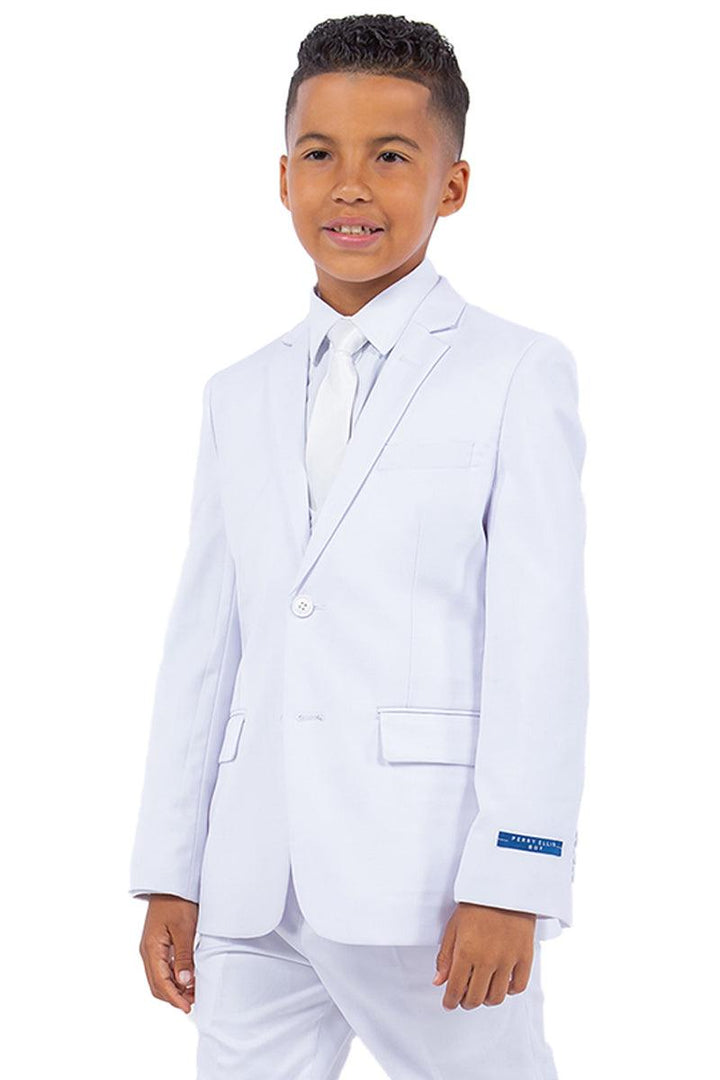 "White Perry Ellis Vested Boy's Wedding Suit: Exquisite Elegance for Boys." - Elegant Mensattire