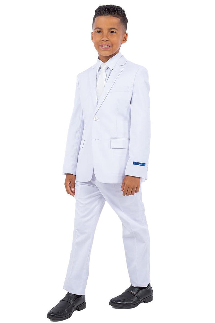 "White Perry Ellis Vested Boy's Wedding Suit: Exquisite Elegance for Boys." - Elegant Mensattire