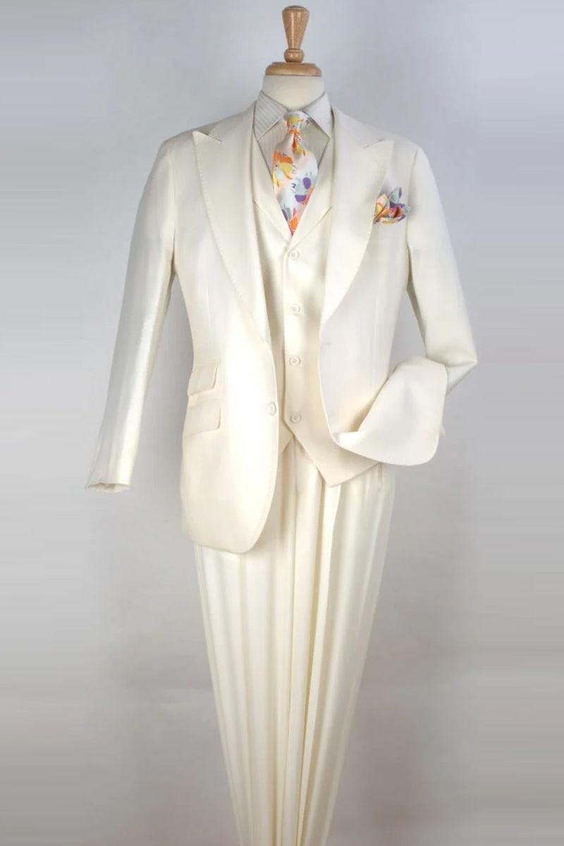 White Wide Peak Vested Suit by Apollo King: Super 150's Merino Wool - Elegant Mensattire